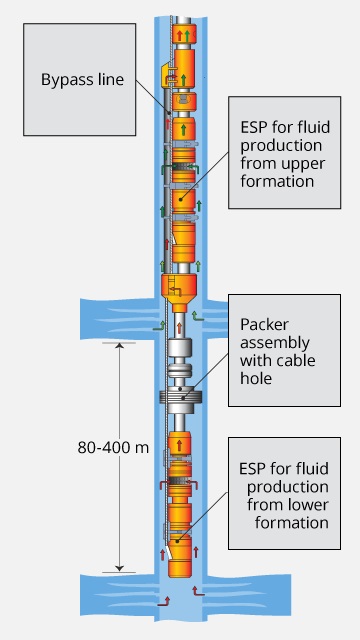 Illustration of dual ESP being used in an injecting-while-producing operation