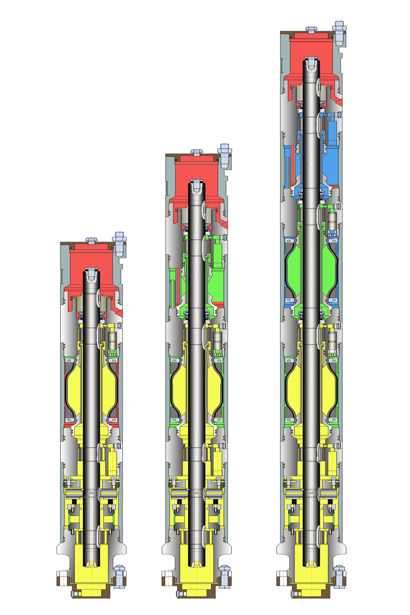 Cutaway illustration of modular ESP protector sizes and configurations